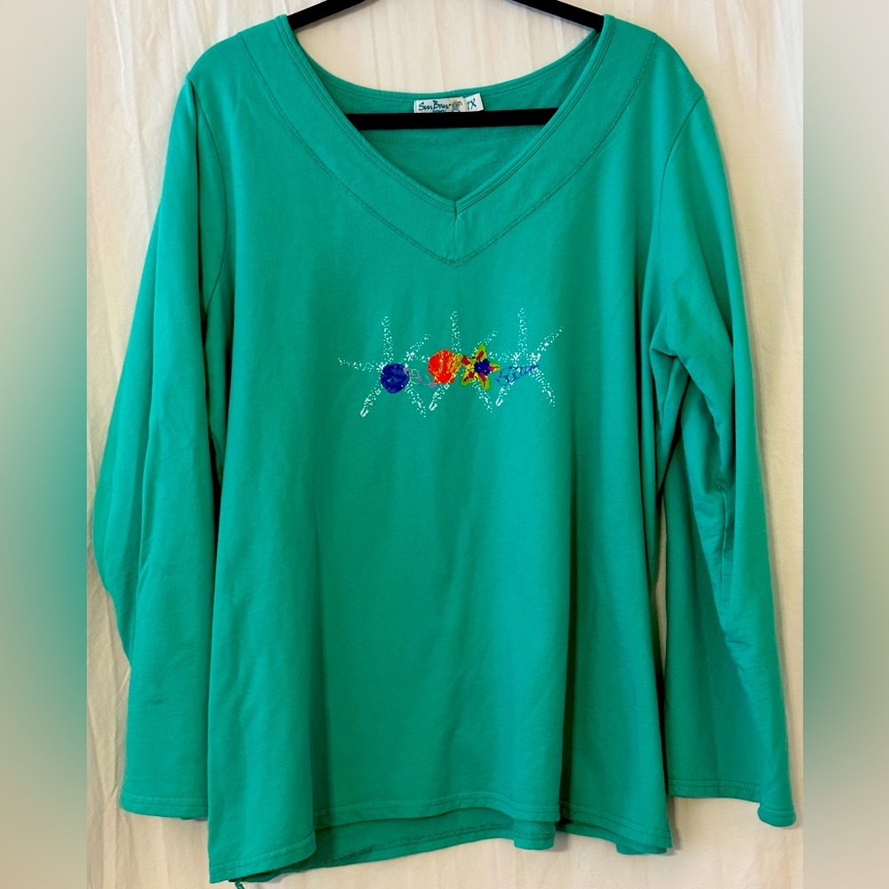 Sun Bay Woman 1X Teal Sweatshirt with Starfish